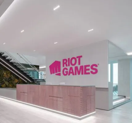 riot games logo in their office